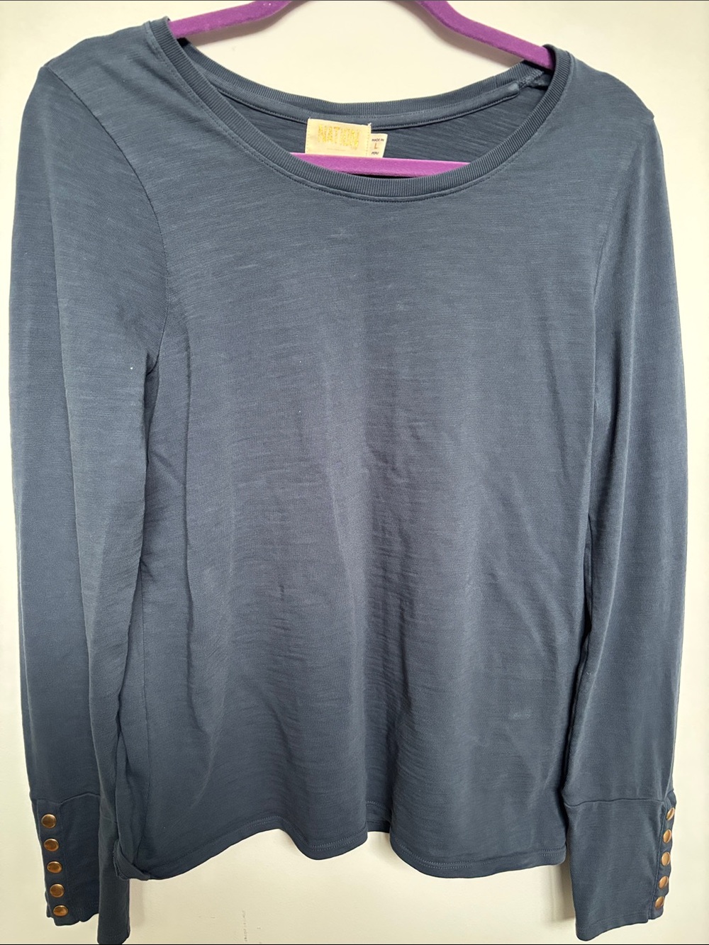 Nation LTD Blue Long Sleeve Top with Gold Snap Button Cuffs